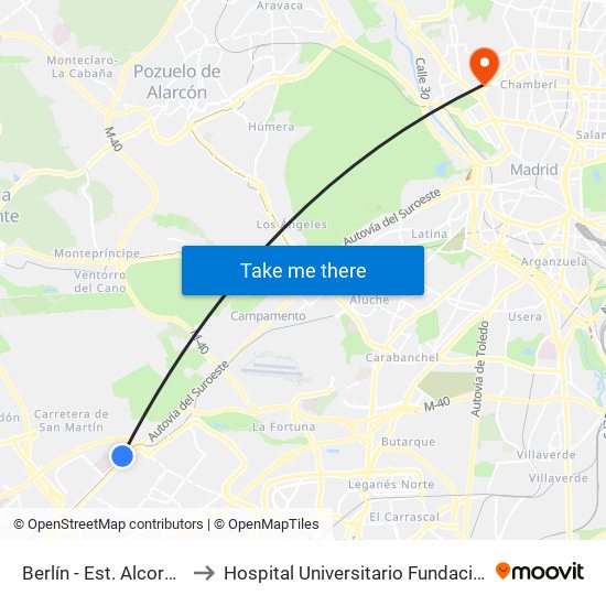 Berlín - Est. Alcorcón Central to Hospital Universitario Fundación Jiménez Díaz map