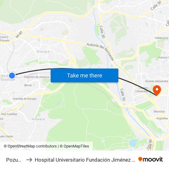 Pozuelo to Hospital Universitario Fundación Jiménez Díaz map