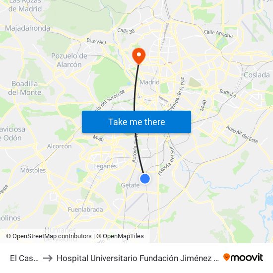 El Casar to Hospital Universitario Fundación Jiménez Díaz map