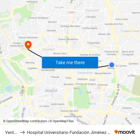 Ventas to Hospital Universitario Fundación Jiménez Díaz map