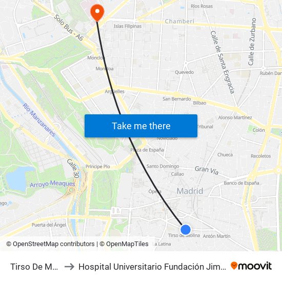 Tirso De Molina to Hospital Universitario Fundación Jiménez Díaz map