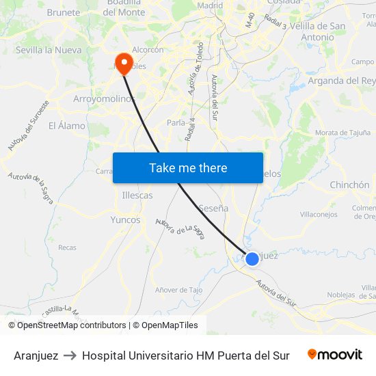 Aranjuez to Hospital Universitario HM Puerta del Sur map