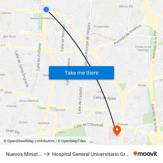 Nuevos Ministerios - Centro Comercial to Hospital General Universitario Gregorio Marañón (Hosp. Gen. Uni. Gregorio Marañón) map