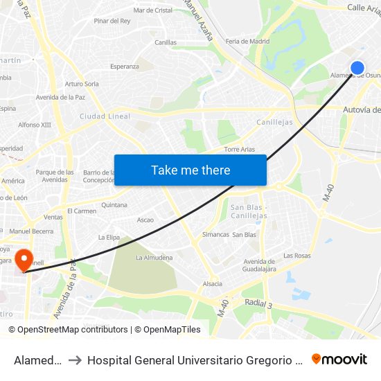 Alameda De Osuna to Hospital General Universitario Gregorio Marañón (Hosp. Gen. Uni. Gregorio Marañón) map