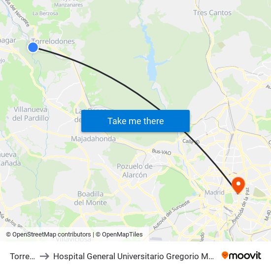 Torrelodones to Hospital General Universitario Gregorio Marañón (Hosp. Gen. Uni. Gregorio Marañón) map
