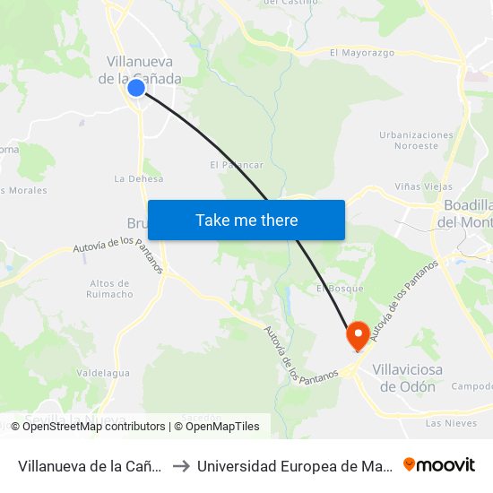 Villanueva de la Cañada to Universidad Europea de Madrid map