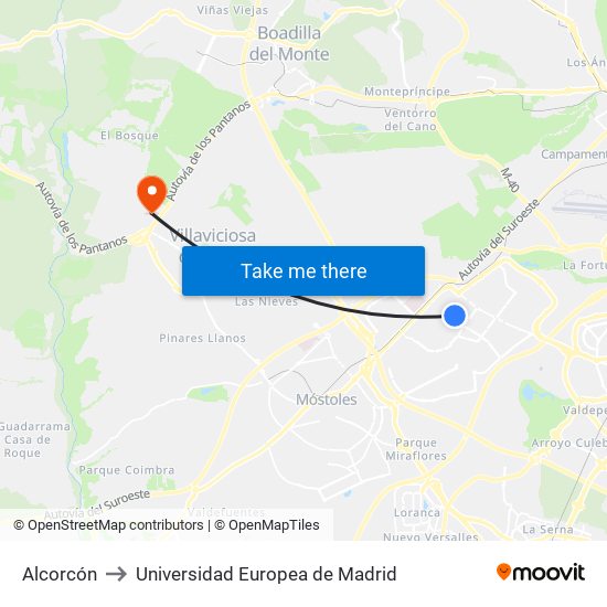 Alcorcón to Universidad Europea de Madrid map