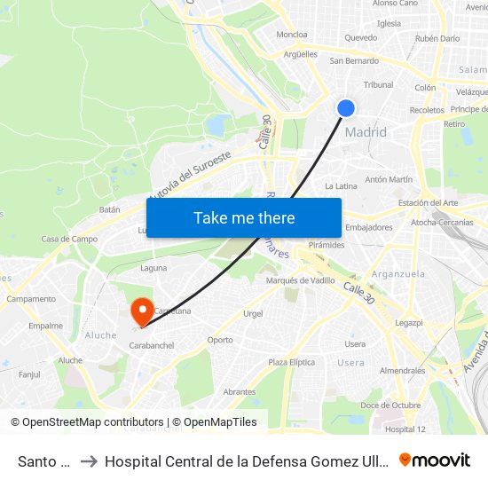 Santo Domingo to Hospital Central de la Defensa Gomez Ulla (Hosp. Ctl. de la Defensa Gómez Ulla) map