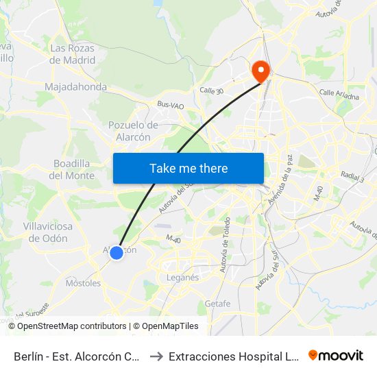 Berlín - Est. Alcorcón Central to Extracciones Hospital La Paz map