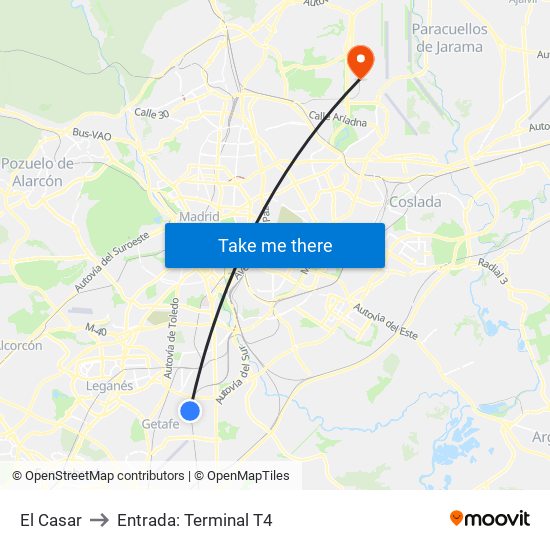 El Casar to Entrada: Terminal T4 map