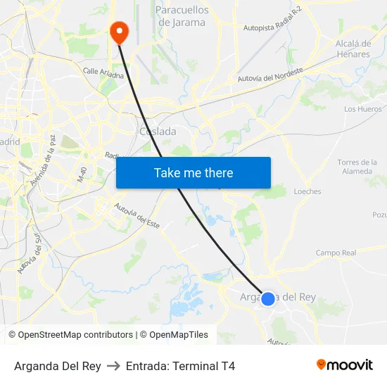 Arganda Del Rey to Entrada: Terminal T4 map