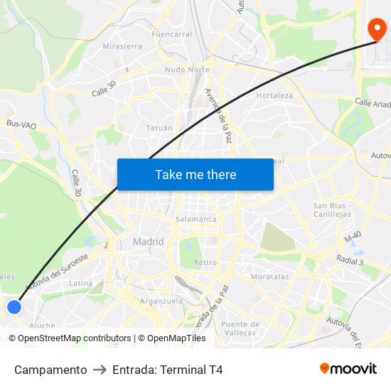 Campamento to Entrada: Terminal T4 map