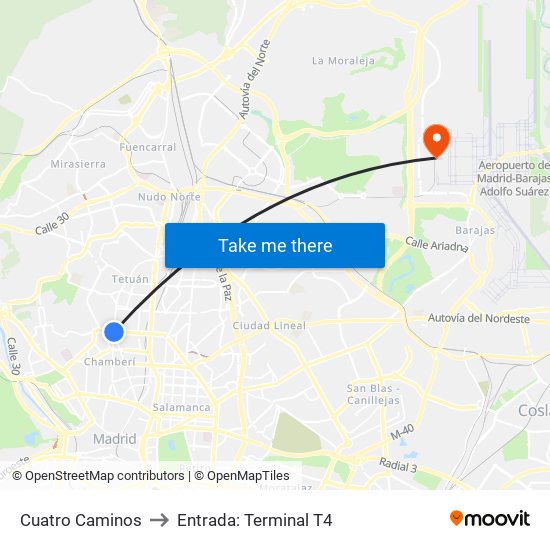 Cuatro Caminos to Entrada: Terminal T4 map