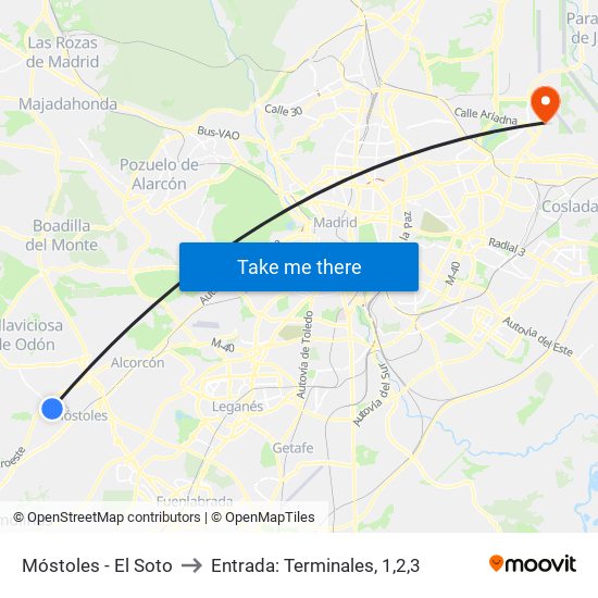 Móstoles - El Soto to Entrada: Terminales, 1,2,3 map