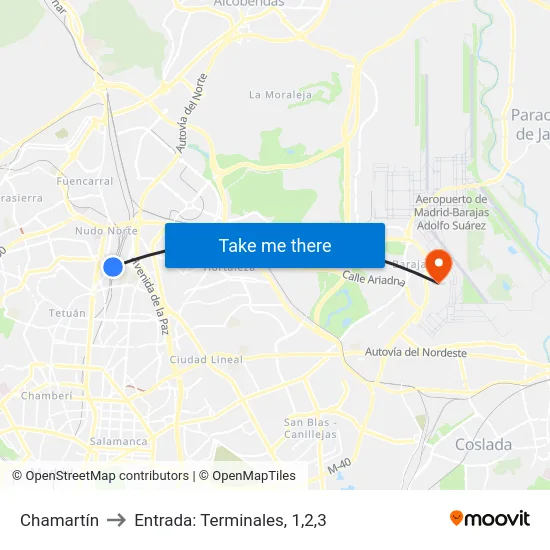 Chamartín to Entrada: Terminales, 1,2,3 map