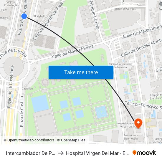 Intercambiador De Plaza De Castilla to Hospital Virgen Del Mar - Edificio López Pozas map