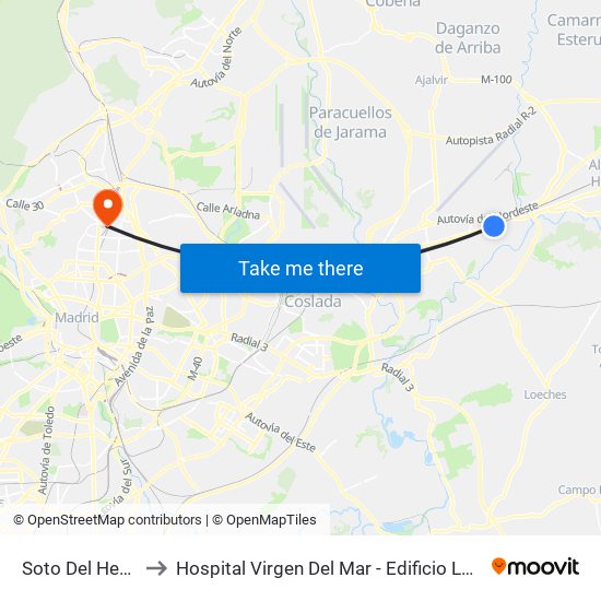 Soto Del Henares to Hospital Virgen Del Mar - Edificio López Pozas map