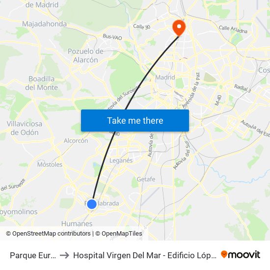 Parque Europa to Hospital Virgen Del Mar - Edificio López Pozas map