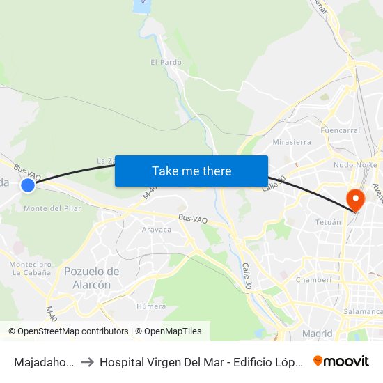 Majadahonda to Hospital Virgen Del Mar - Edificio López Pozas map