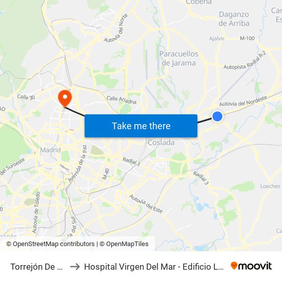 Torrejón De Ardoz to Hospital Virgen Del Mar - Edificio López Pozas map