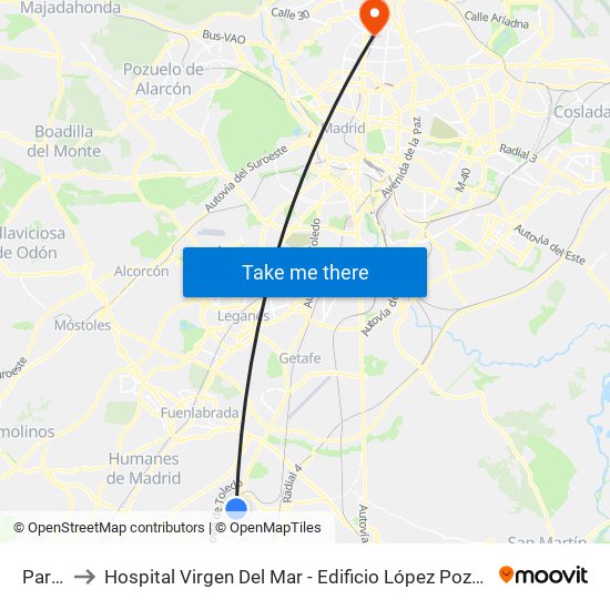 Parla to Hospital Virgen Del Mar - Edificio López Pozas map