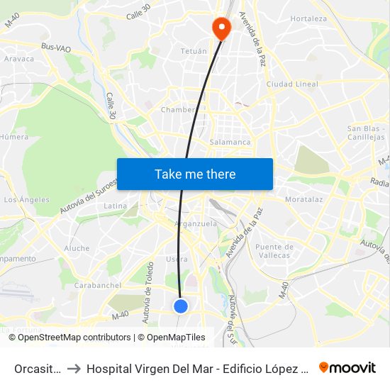 Orcasitas to Hospital Virgen Del Mar - Edificio López Pozas map