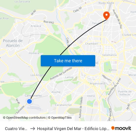 Cuatro Vientos to Hospital Virgen Del Mar - Edificio López Pozas map