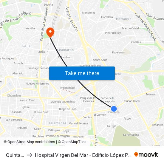 Quintana to Hospital Virgen Del Mar - Edificio López Pozas map