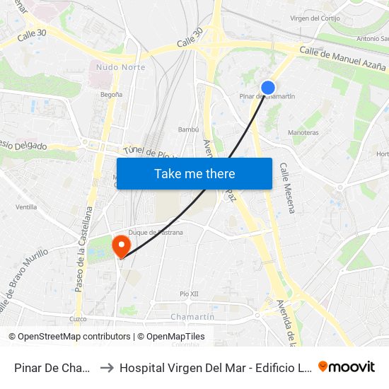 Pinar De Chamartín to Hospital Virgen Del Mar - Edificio López Pozas map