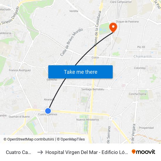 Cuatro Caminos to Hospital Virgen Del Mar - Edificio López Pozas map
