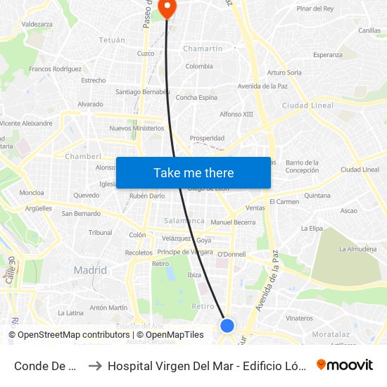 Conde De Casal to Hospital Virgen Del Mar - Edificio López Pozas map