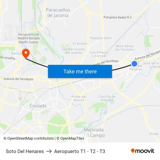 Soto Del Henares to Aeropuerto T1 - T2 - T3 map
