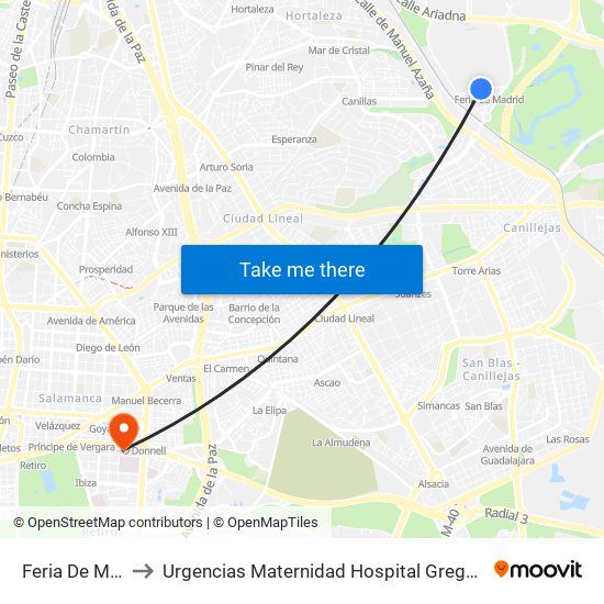 Feria De Madrid to Urgencias Maternidad Hospital Gregorio Marañón map