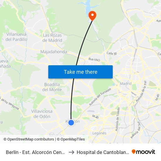 Berlín - Est. Alcorcón Central to Hospital de Cantoblanco map