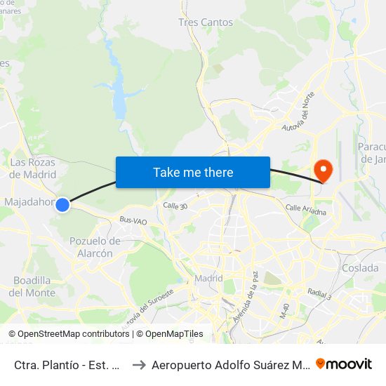 Ctra. Plantío - Est. Majadahonda to Aeropuerto Adolfo Suárez Madrid-Barajas T4 map