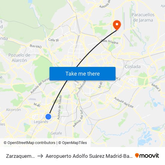 Zarzaquemada to Aeropuerto Adolfo Suárez Madrid-Barajas T4 map