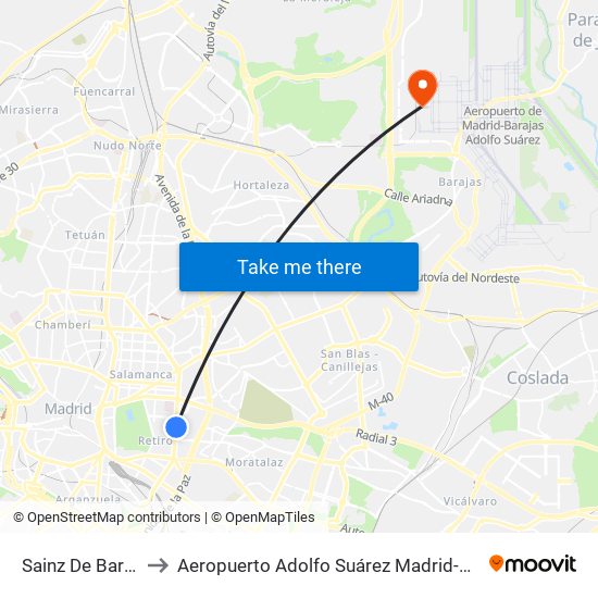 Sainz De Baranda to Aeropuerto Adolfo Suárez Madrid-Barajas T4 map