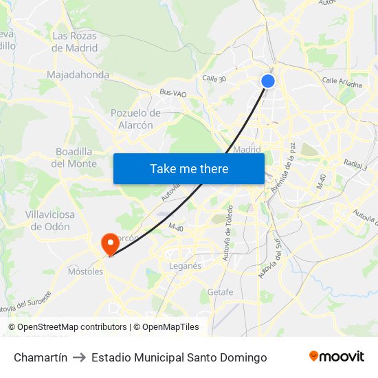 Chamartín to Estadio Municipal Santo Domingo map