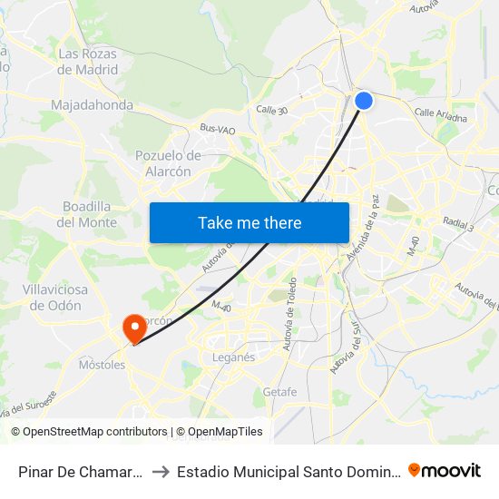 Pinar De Chamartín to Estadio Municipal Santo Domingo map