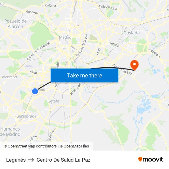 Leganés to Centro De Salud La Paz map