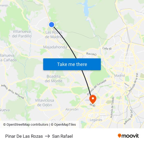 Pinar De Las Rozas to San Rafael map
