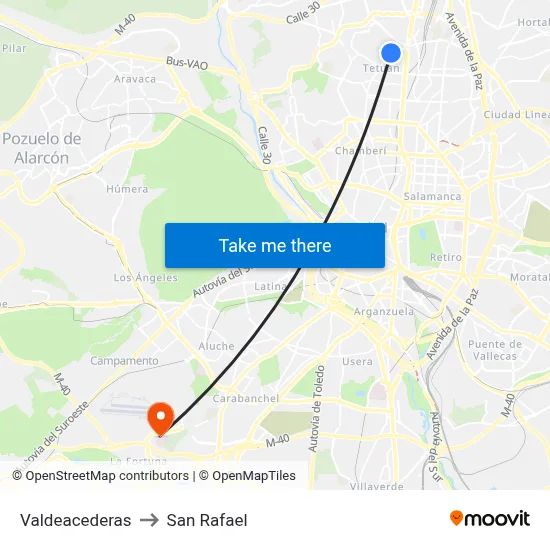 Valdeacederas to San Rafael map