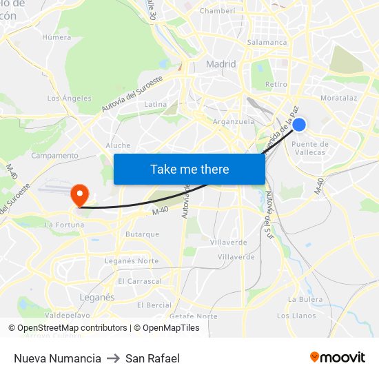 Nueva Numancia to San Rafael map