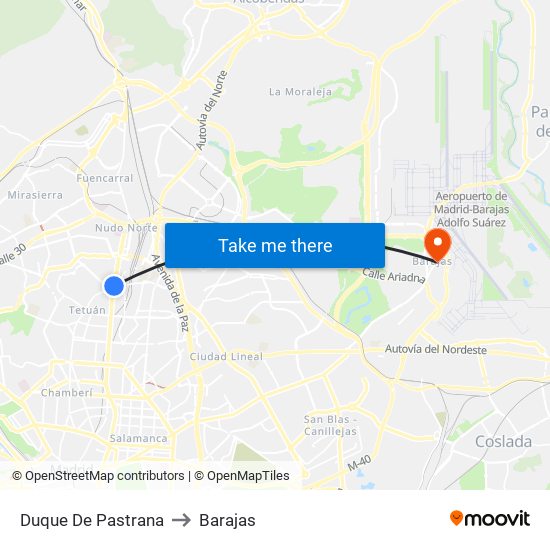 Duque De Pastrana to Barajas map
