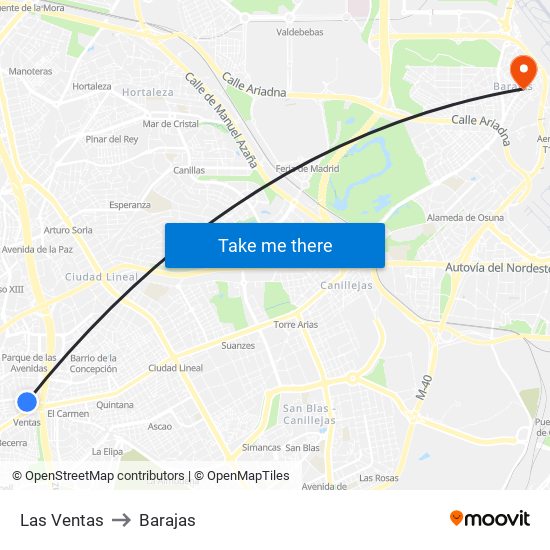 Las Ventas to Barajas map