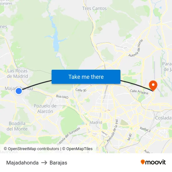 Majadahonda to Barajas map