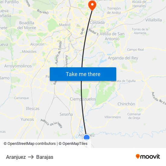 Aranjuez to Barajas map