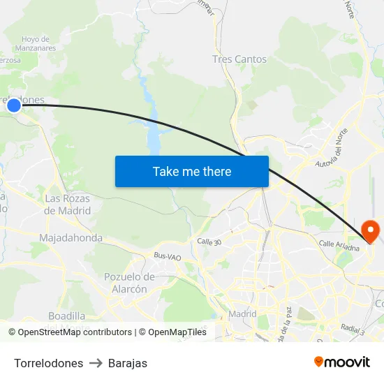 Torrelodones to Barajas map