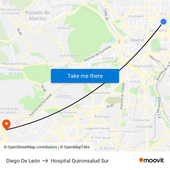 Diego De León to Hospital Quironsalud Sur map