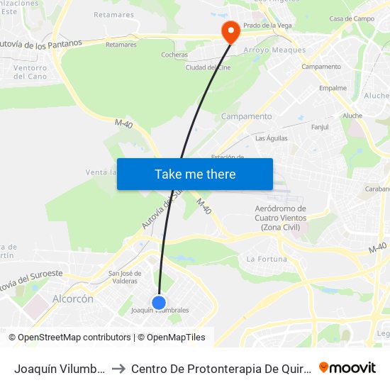 Joaquín Vilumbrales to Centro De Protonterapia De Quirónsalud map